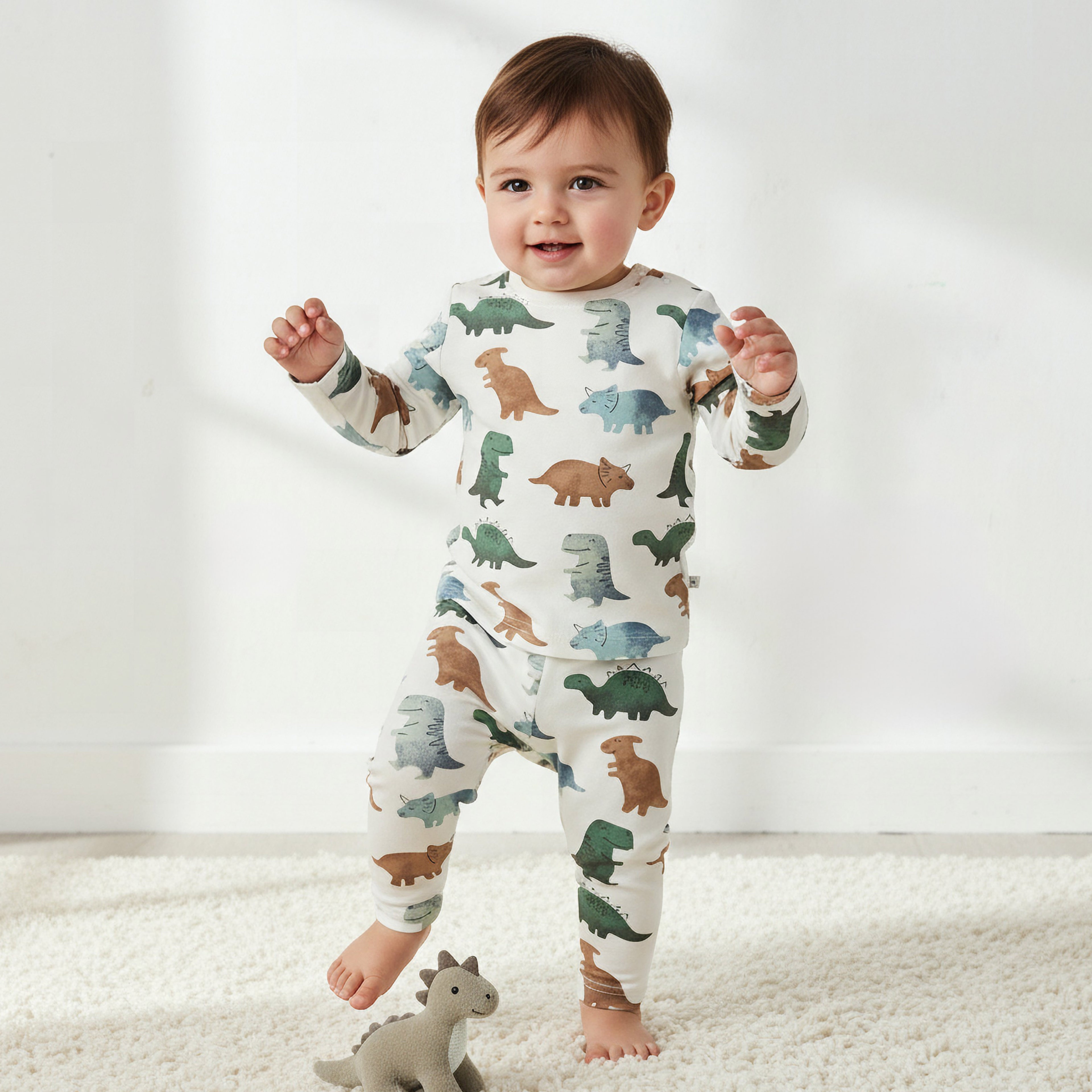 Juniors All-Over Dinosaur Print Long Sleeve T-shirt and Elasticated Pyjama Set