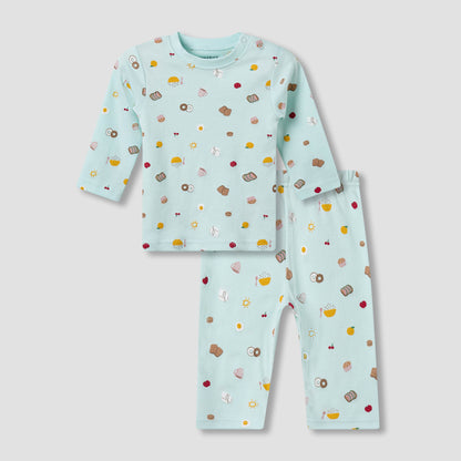 Juniors Cotton Crew Neck Long Sleeves Pyjama Set with Print