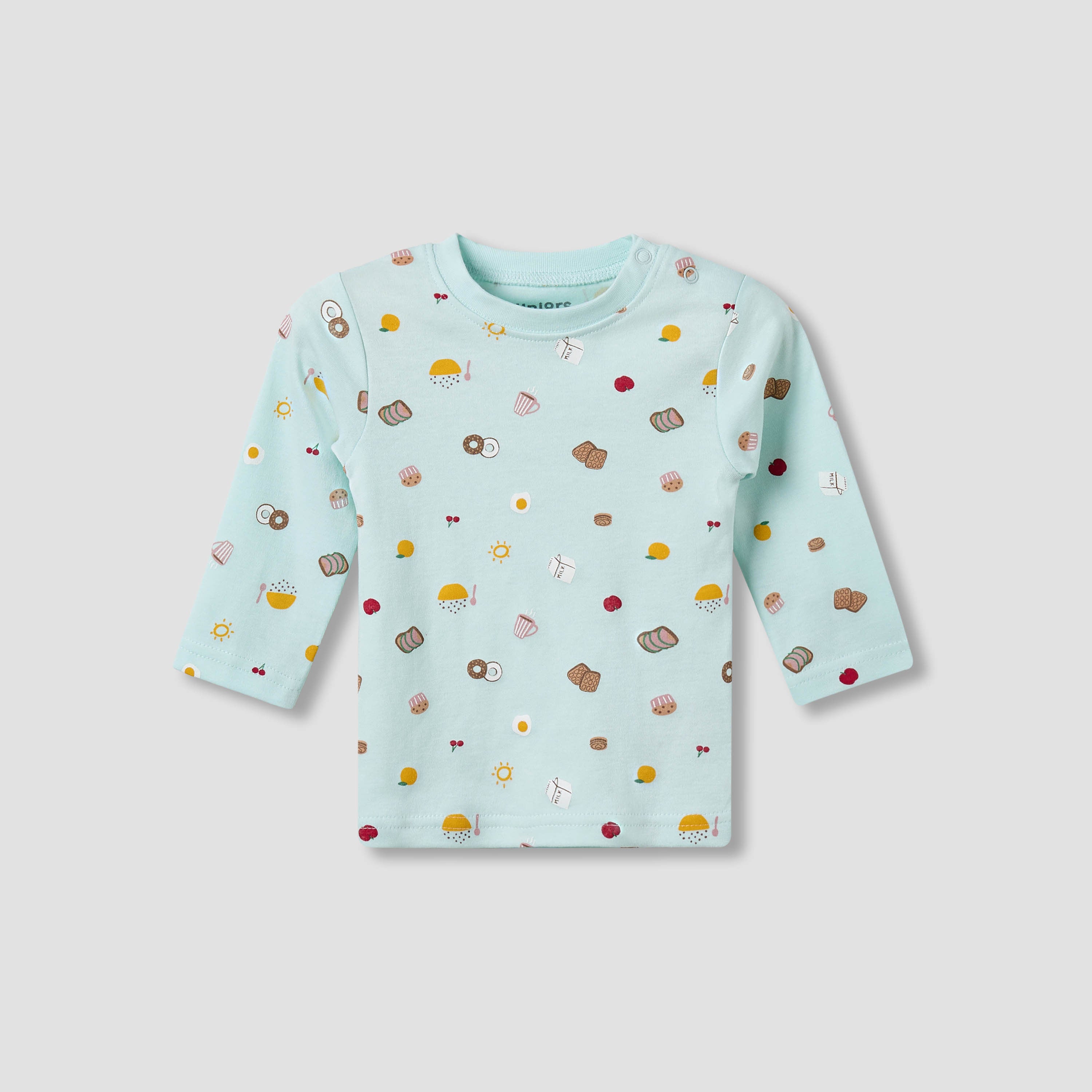 Juniors Cotton Crew Neck Long Sleeves Pyjama Set with Print