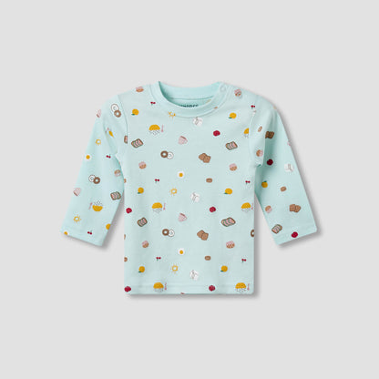 Juniors Cotton Crew Neck Long Sleeves Pyjama Set with Print
