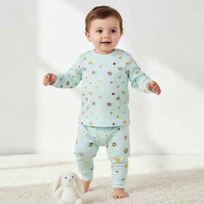 Juniors Cotton Crew Neck Long Sleeves Pyjama Set with Print