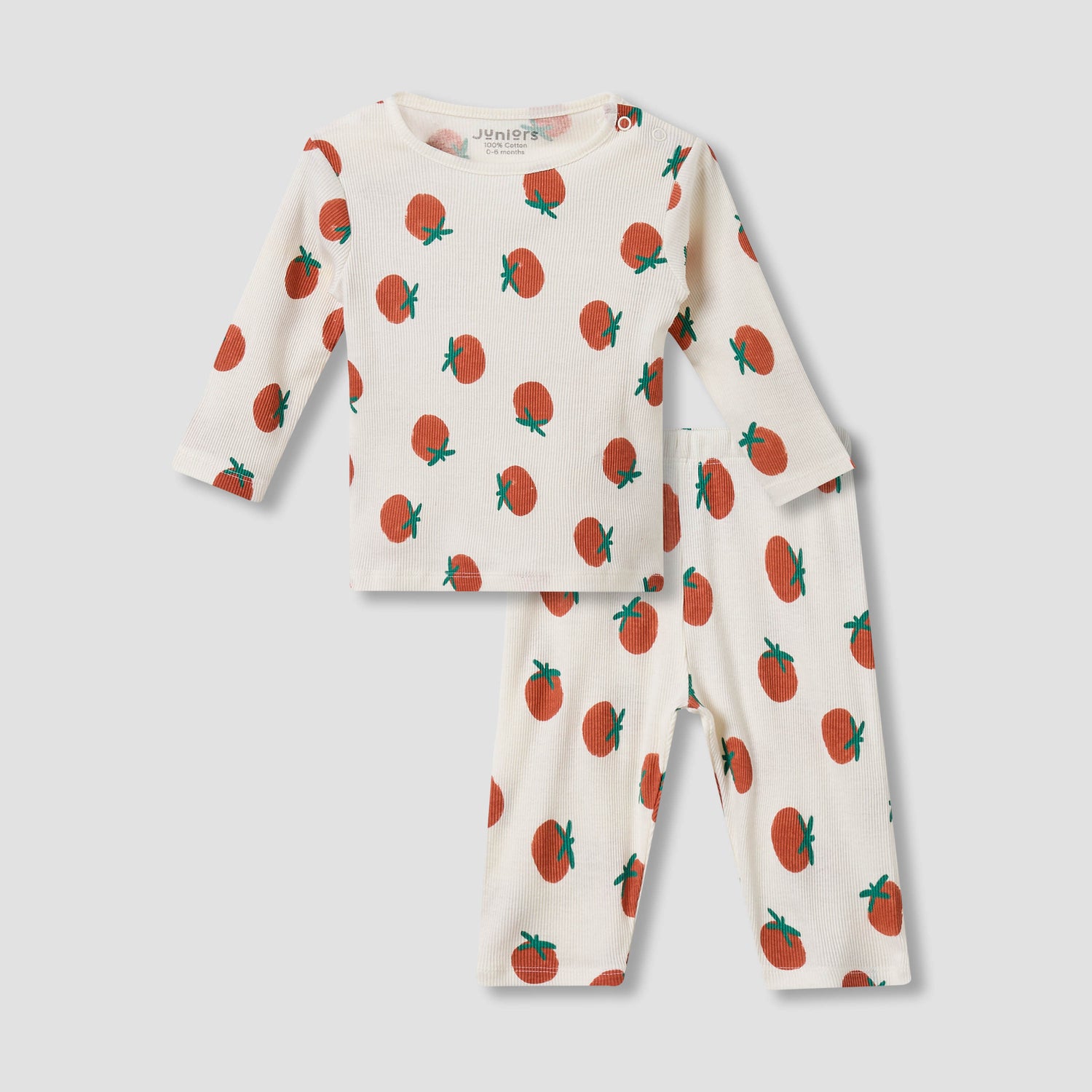 Juniors Cotton Crew Neck Long Sleeves Pyjama Set with Print