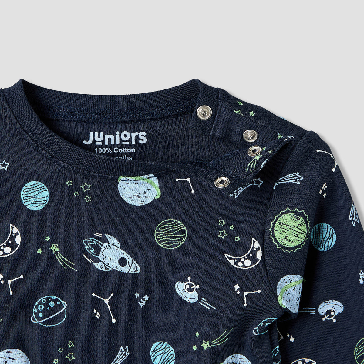 Pack of 4 Juniors Cotton Crew Neck Long Sleeves Pyjama Set with Space Print