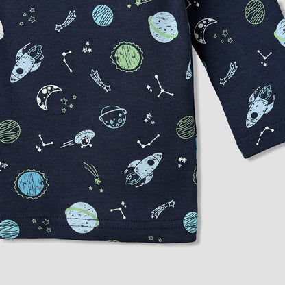 Pack of 4 Juniors Cotton Crew Neck Long Sleeves Pyjama Set with Space Print