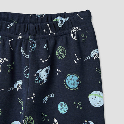 Pack of 4 Juniors Cotton Crew Neck Long Sleeves Pyjama Set with Space Print