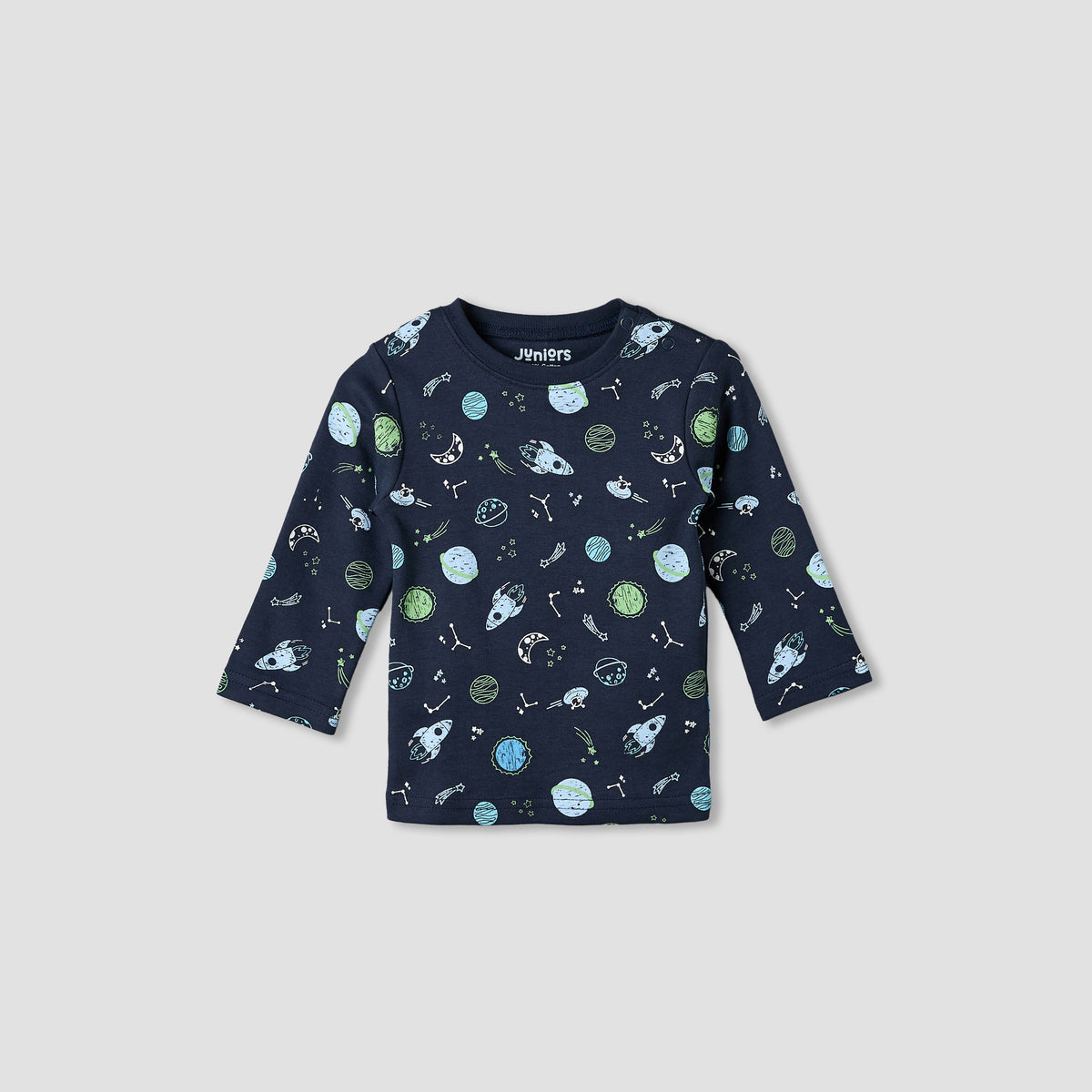 Pack of 4 Juniors Cotton Crew Neck Long Sleeves Pyjama Set with Space Print