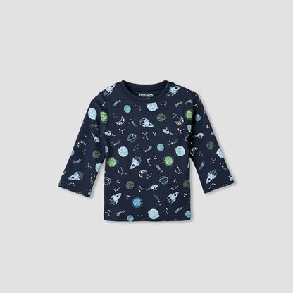 Pack of 4 Juniors Cotton Crew Neck Long Sleeves Pyjama Set with Space Print