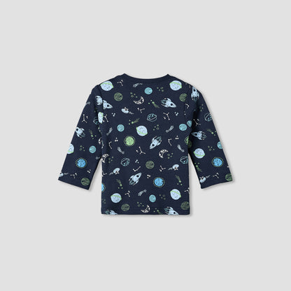 Pack of 4 Juniors Cotton Crew Neck Long Sleeves Pyjama Set with Space Print