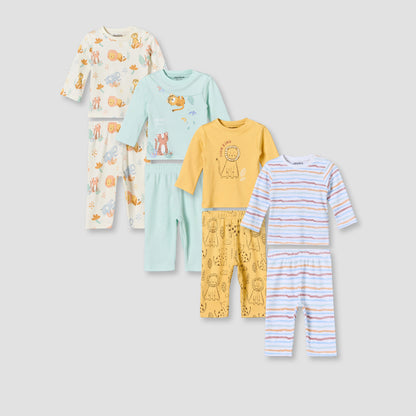 Set of 4 Juniors Cotton Crew Neck Long Sleeves Pyjama Set with Assorted Print