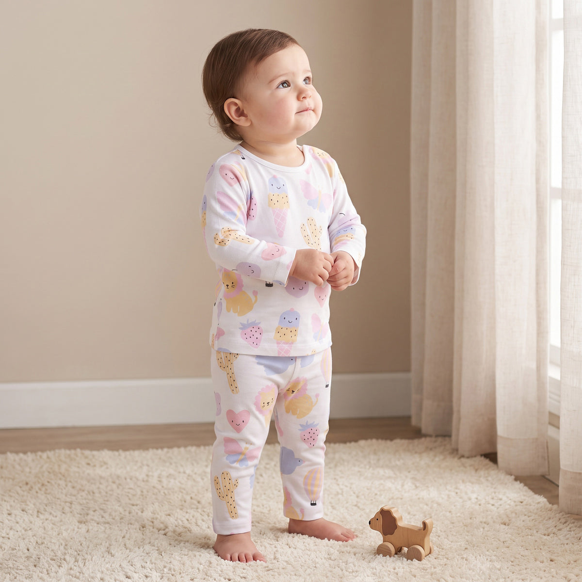 Pack of 4 Juniors Cotton Crew Neck Long Sleeves Pyjama Set with Assorted Prints