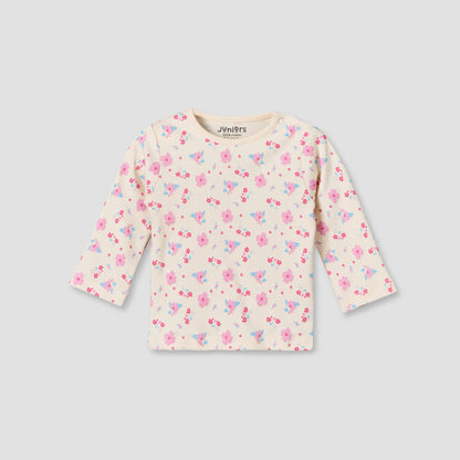 Pack of 4 Juniors Cotton Crew Neck Long Sleeves Pyjama Set with Floral Print