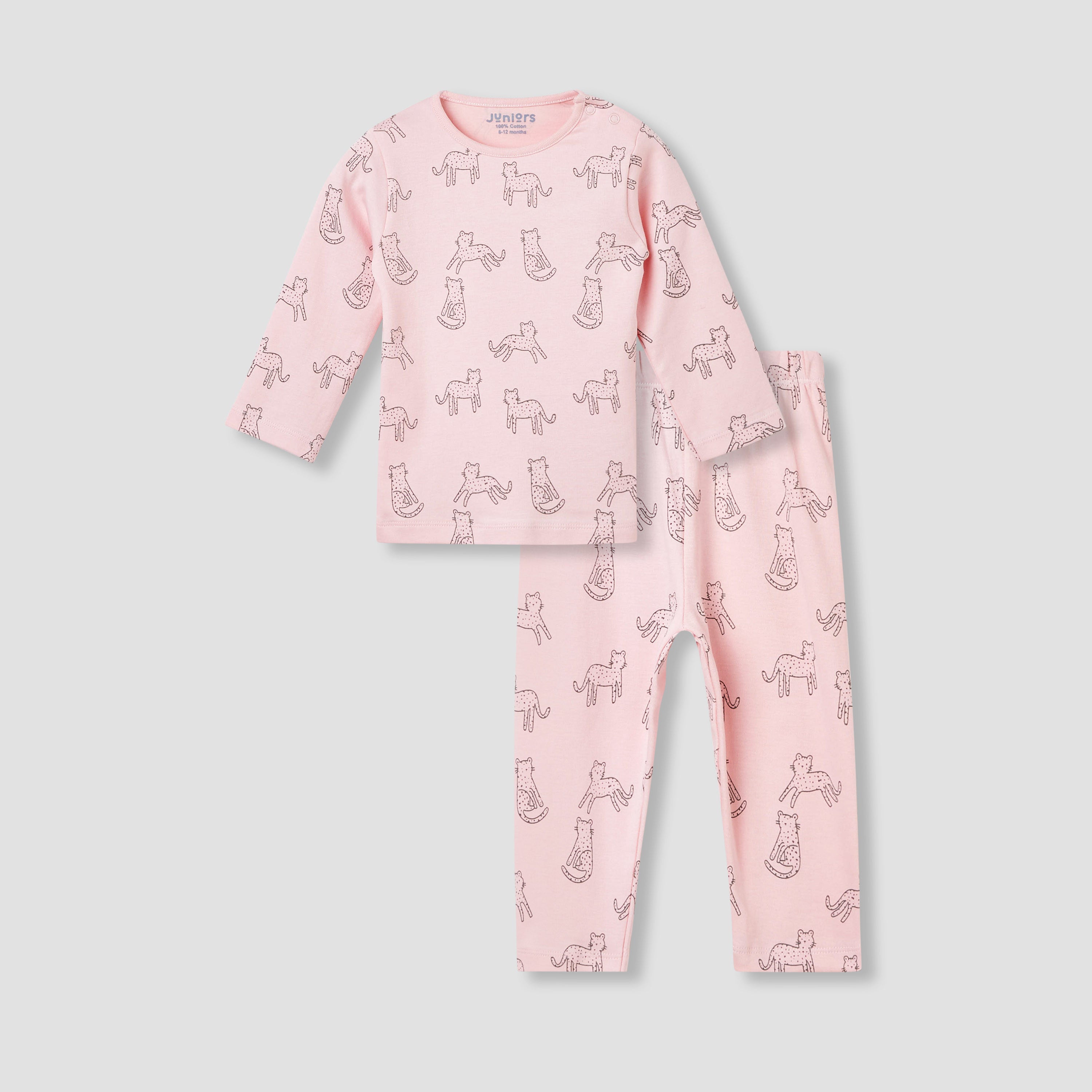 Juniors Pyjama Set with Bear Print - Cotton - Long Sleeves - Crew Neck