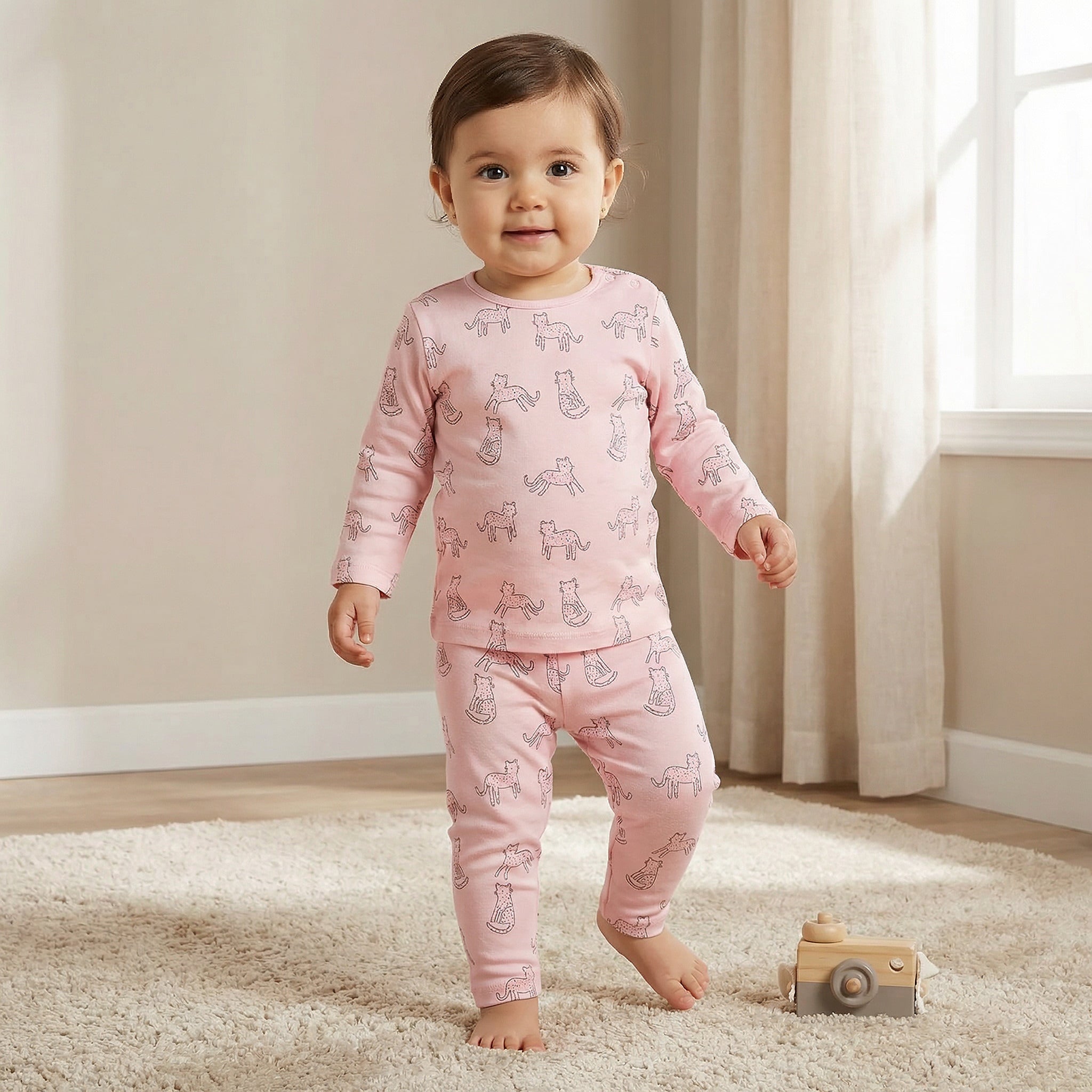 Juniors Pyjama Set with Bear Print - Cotton - Long Sleeves - Crew Neck