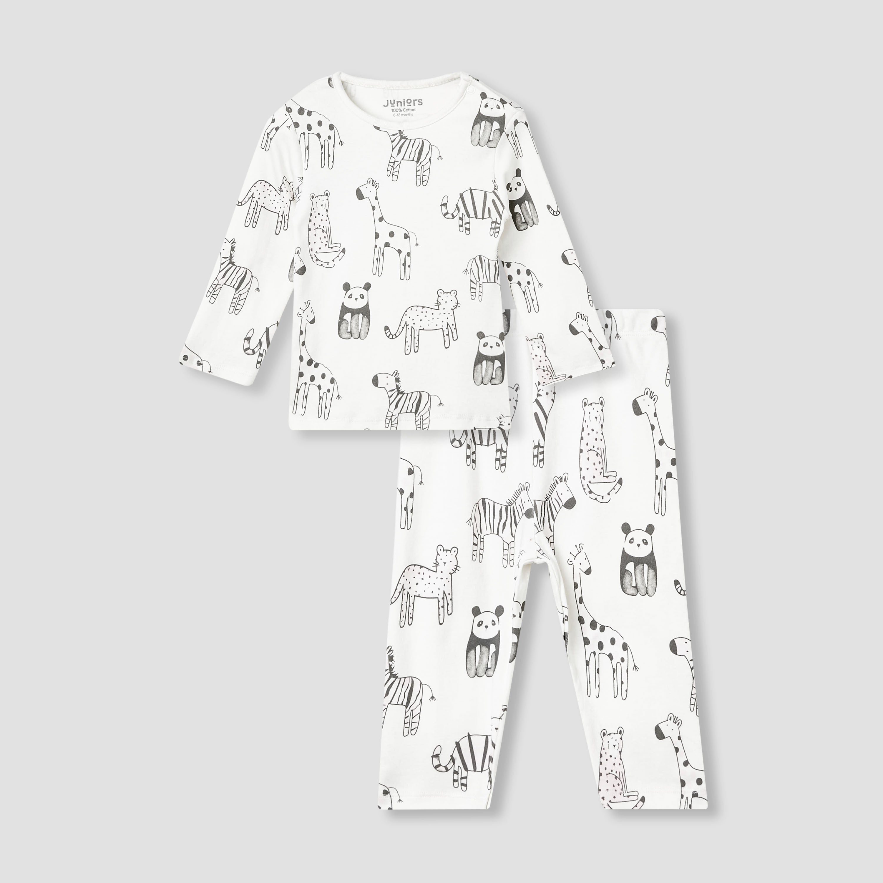 Juniors Animal Print T-shirt and Pyjama Set - Cream / 12-18 mths