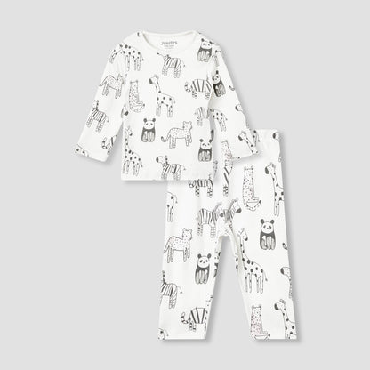 Juniors Animal Print T-shirt and Pyjama Set - Cream / 12-18 mths