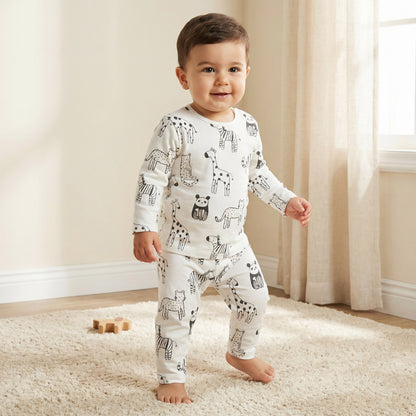 Juniors Animal Print T-shirt and Pyjama Set - White / 12-18 mths