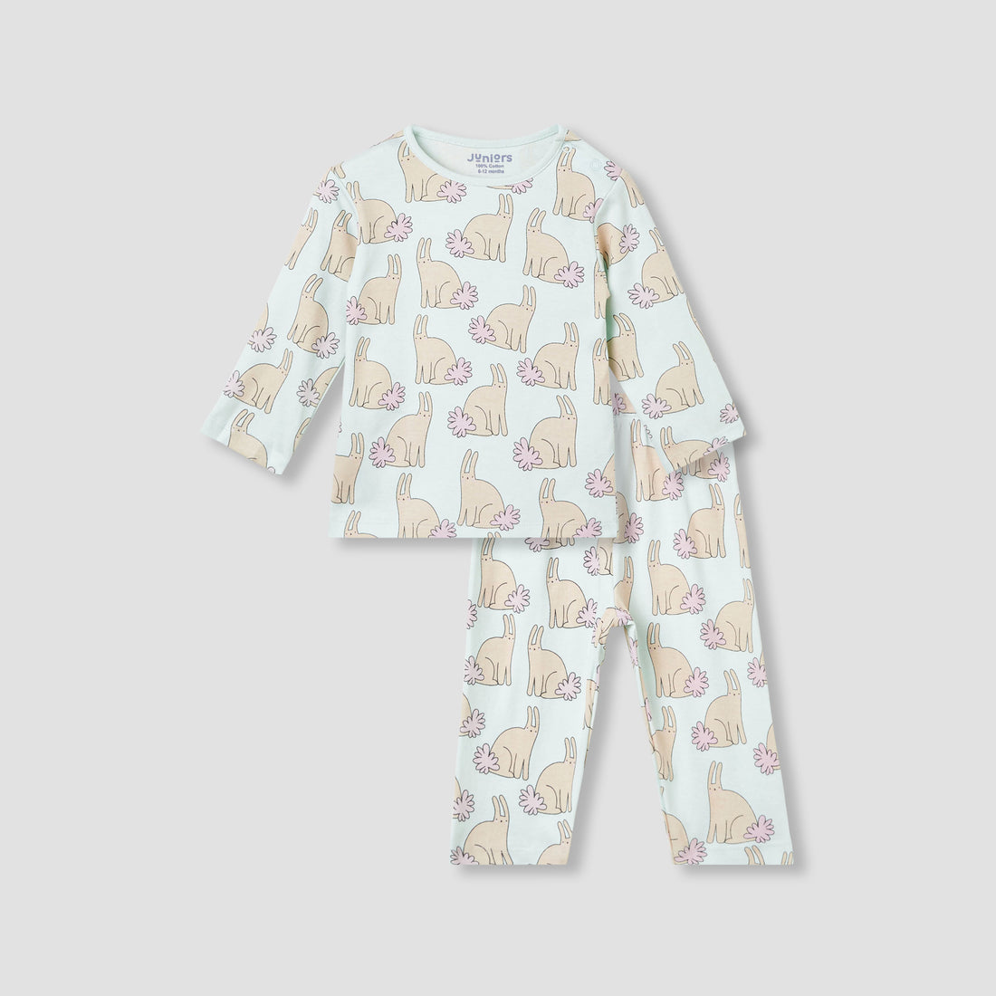 Juniors Bunny Print T-shirt and Pyjama Set - Orange / 12-18 mths