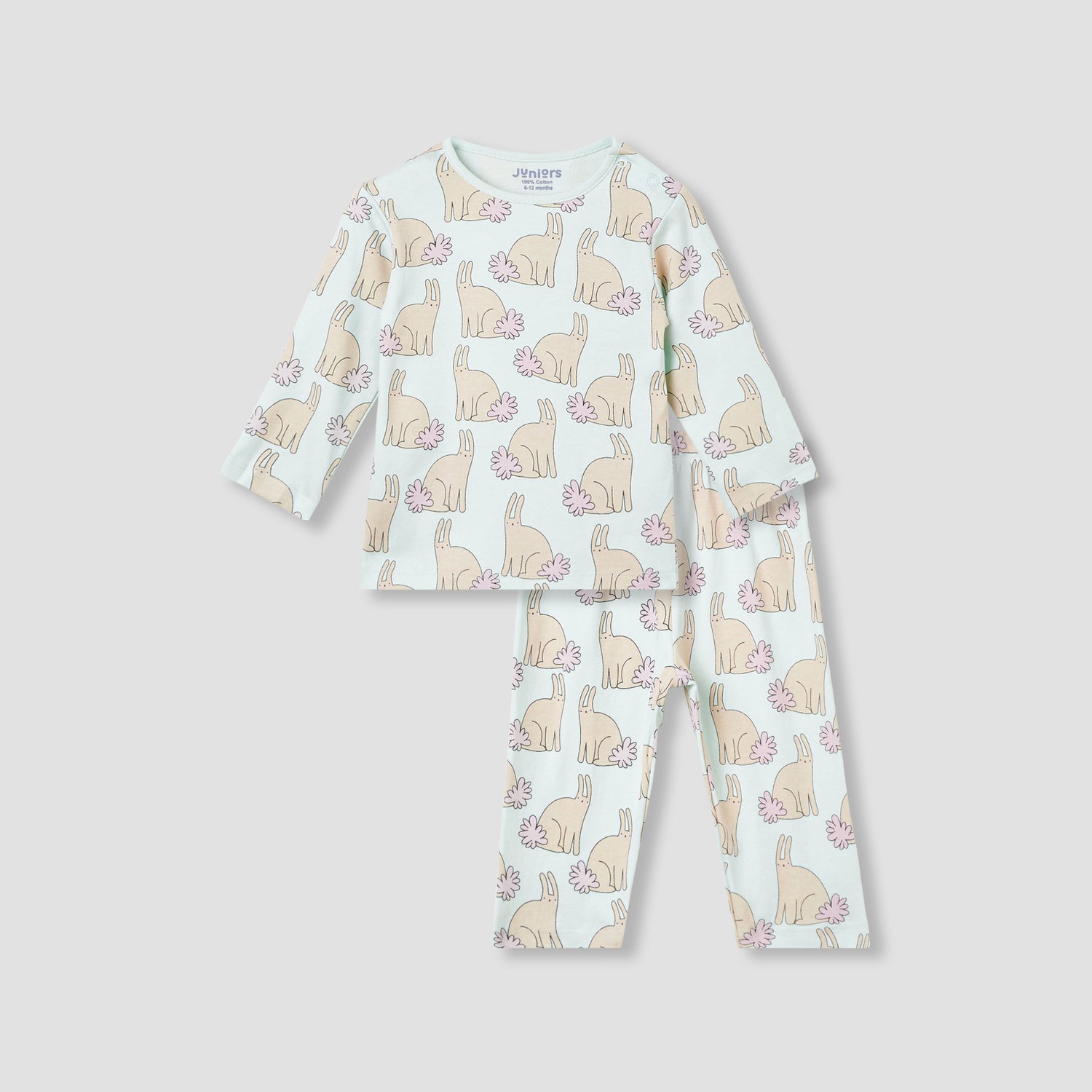 Juniors Bunny Print T-shirt and Pyjama Set - Orange / 12-18 mths