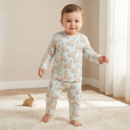 Juniors Bunny Print T-shirt and Pyjama Set - Green / 12-18 mths