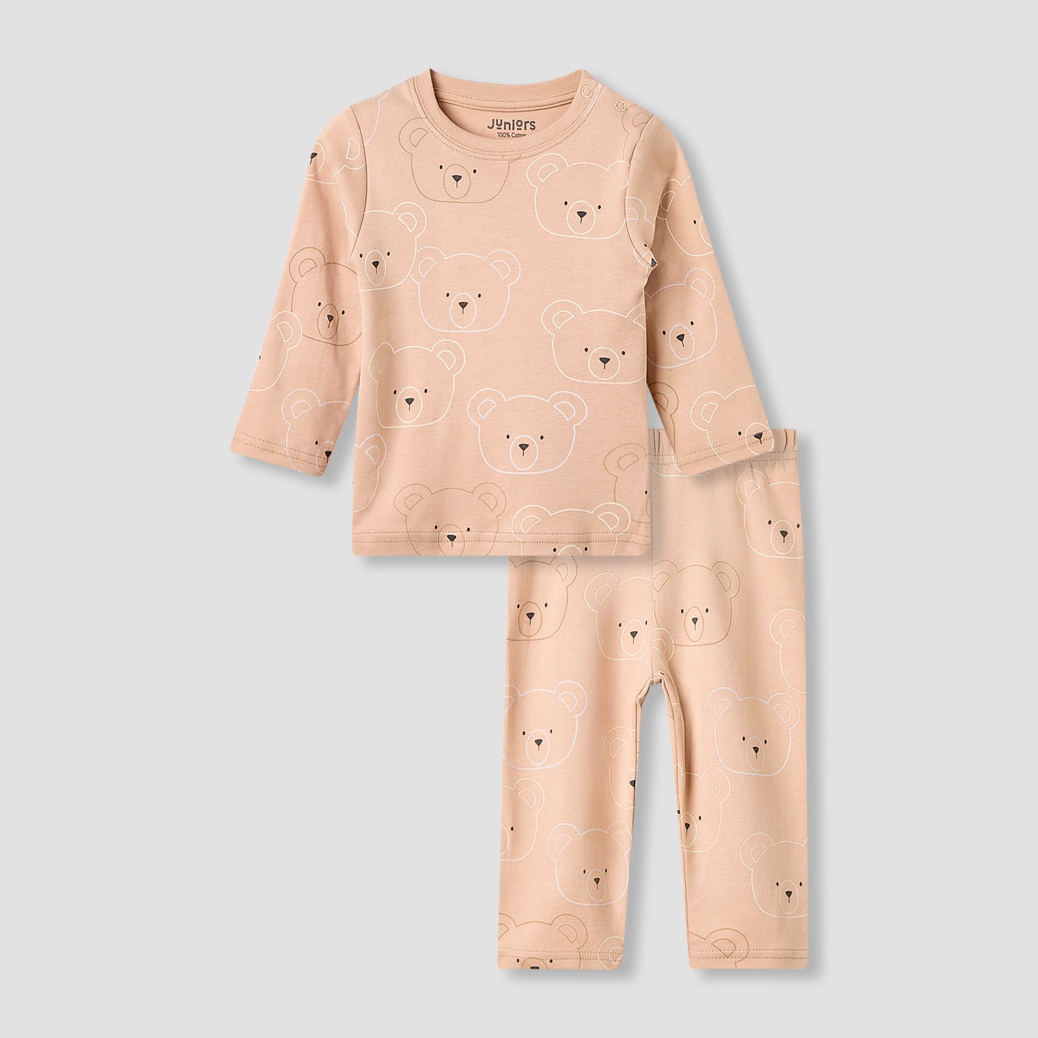 Juniors Pyjama Set with Bear Print - Cotton - Long Sleeves - Round Neck
