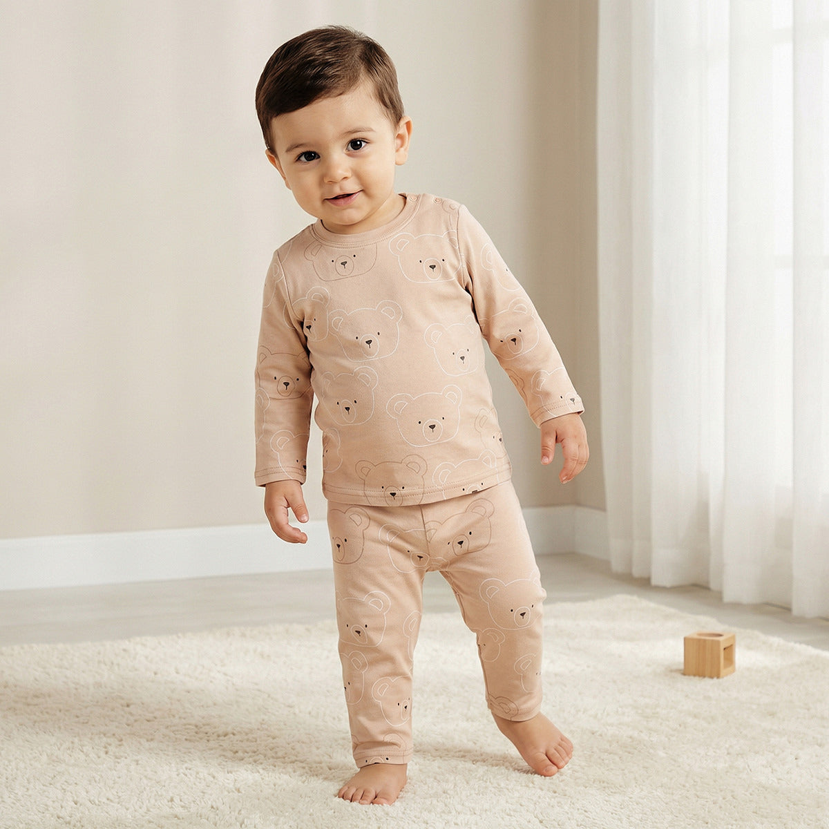 Juniors Pyjama Set with Bear Print - Cotton - Long Sleeves - Round Neck