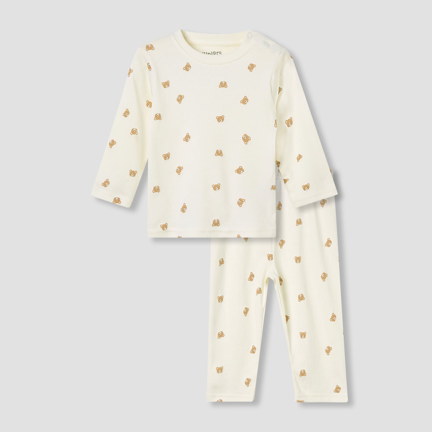 Juniors Pyjama Set with Bear Print - Cotton - Long Sleeves - Crew Neck - Pink / 12-18 mths