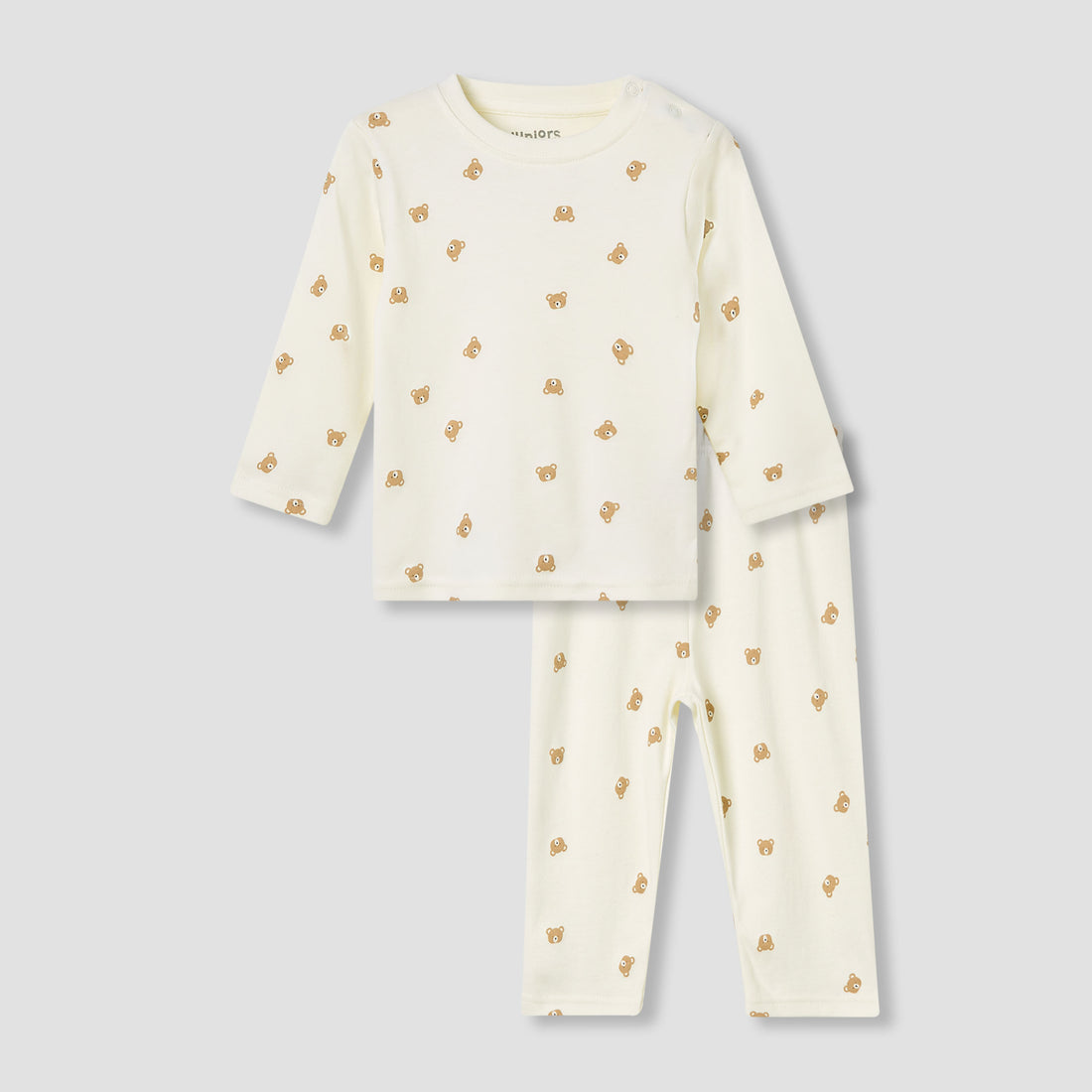 Juniors Pyjama Set with Bear Print - Cotton - Long Sleeves - Crew Neck