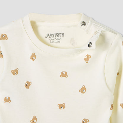 Juniors Pyjama Set with Bear Print - Cotton - Long Sleeves - Crew Neck