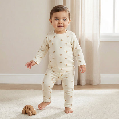 Juniors Pyjama Set with Bear Print - Cotton - Long Sleeves - Crew Neck
