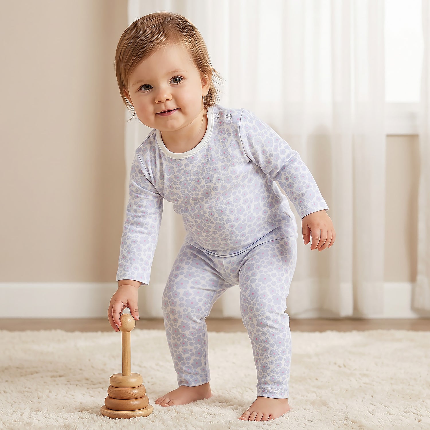 Juniors Pyjama Set with Print - Cotton - Long Sleeves - Crew Neck