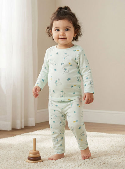 Juniors Pyjama Set with Bear Print - Cotton - Long Sleeves - Crew Neck-baby-boys-clothing-nightwear-pyjamasets-image-1