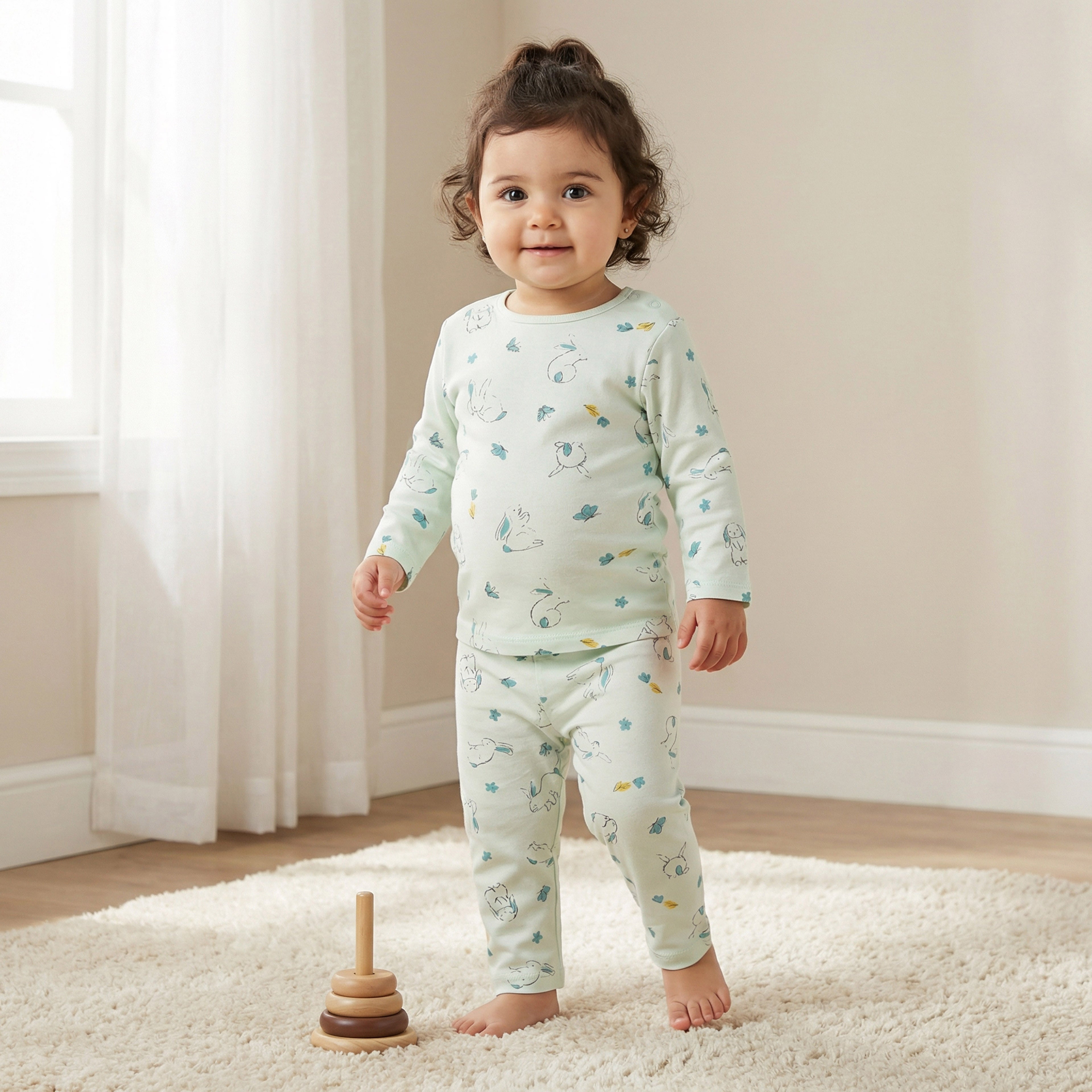 Juniors Pyjama Set with Bear Print - Cotton - Long Sleeves - Crew Neck