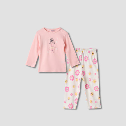 Juniors Printed Long Sleeve T-shirt and Pyjama Set - Pink / 12-18 mths