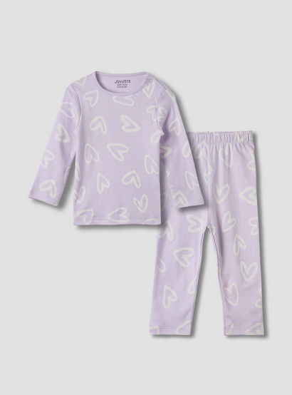 Juniors Heart Print T-shirt and Pyjama Set-baby-girls-clothing-nightwear-pyjamasets-image-1