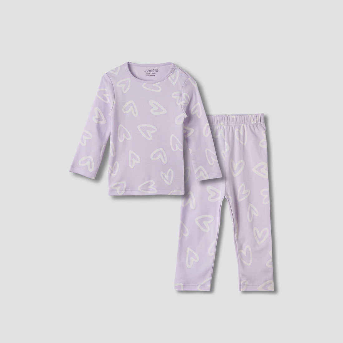 Juniors Heart Print T-shirt and Pyjama Set - Purple / 12-18 mths