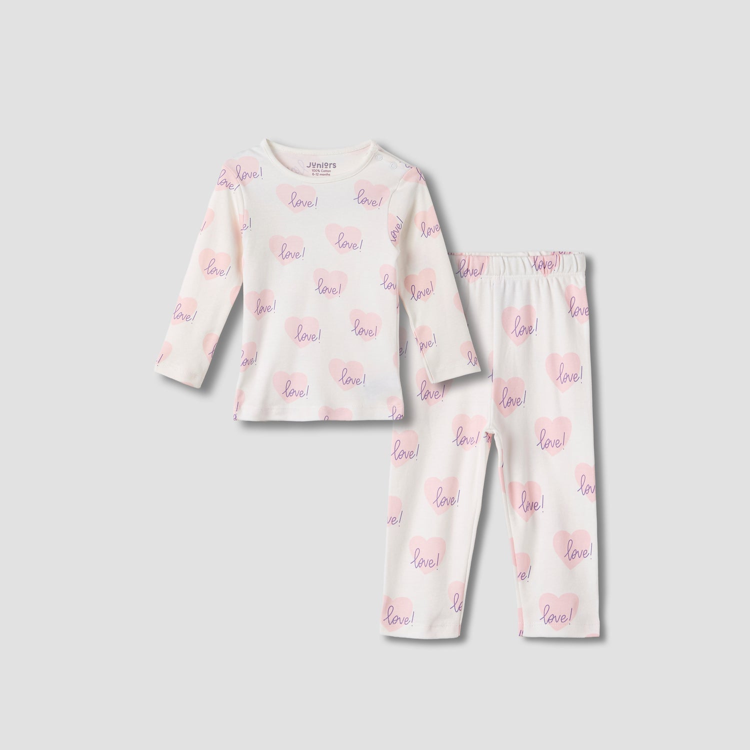 Juniors Heart Print T-shirt and Pyjama Set - White / 12-18 mths