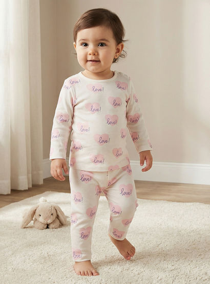 Juniors Heart Print T-shirt and Pyjama Set-baby-girls-clothing-nightwear-pyjamasets-image-1