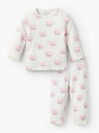 Juniors Heart Print T-shirt and Pyjama Set-baby-girls-clothing-nightwear-pyjamasets-image-2