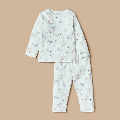 Juniors All-Over Bunny Print T-shirt and Pyjama Set - White / 12-18 mths