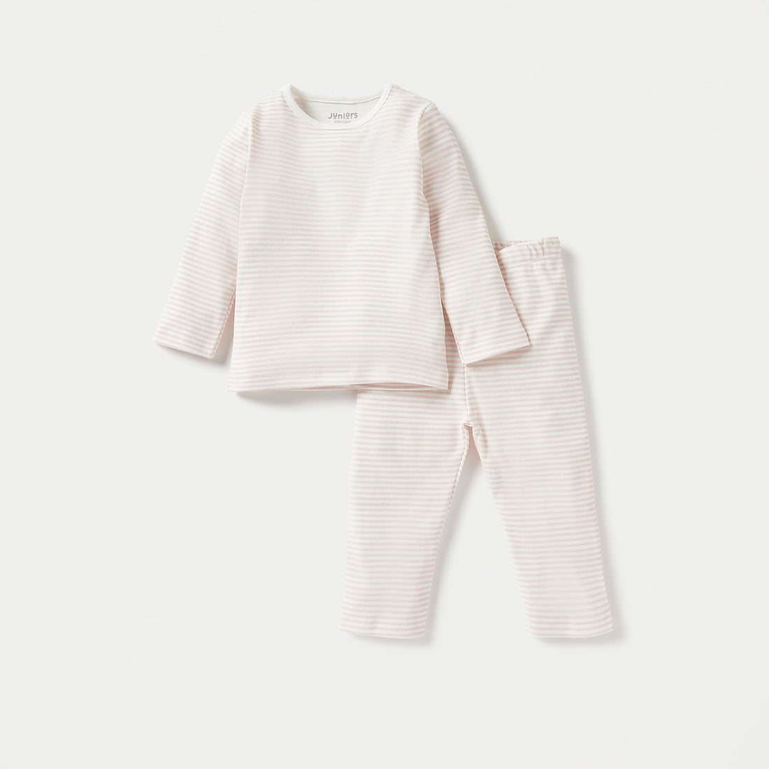 Juniors Striped Long Sleeves T-shirt and Pyjama Set - Pink / 12-18 mths