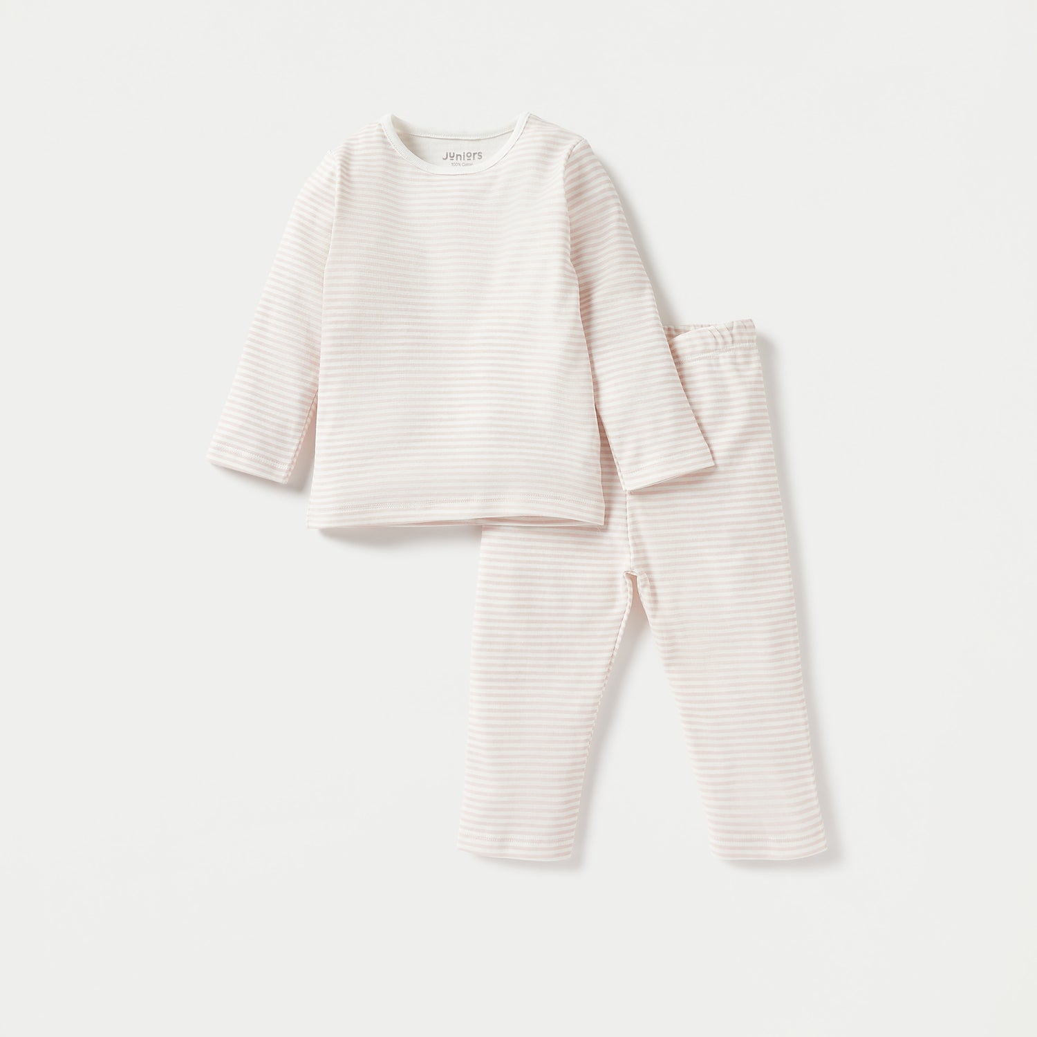 Juniors Striped Long Sleeves T-shirt and Pyjama Set - Pink / 12-18 mths