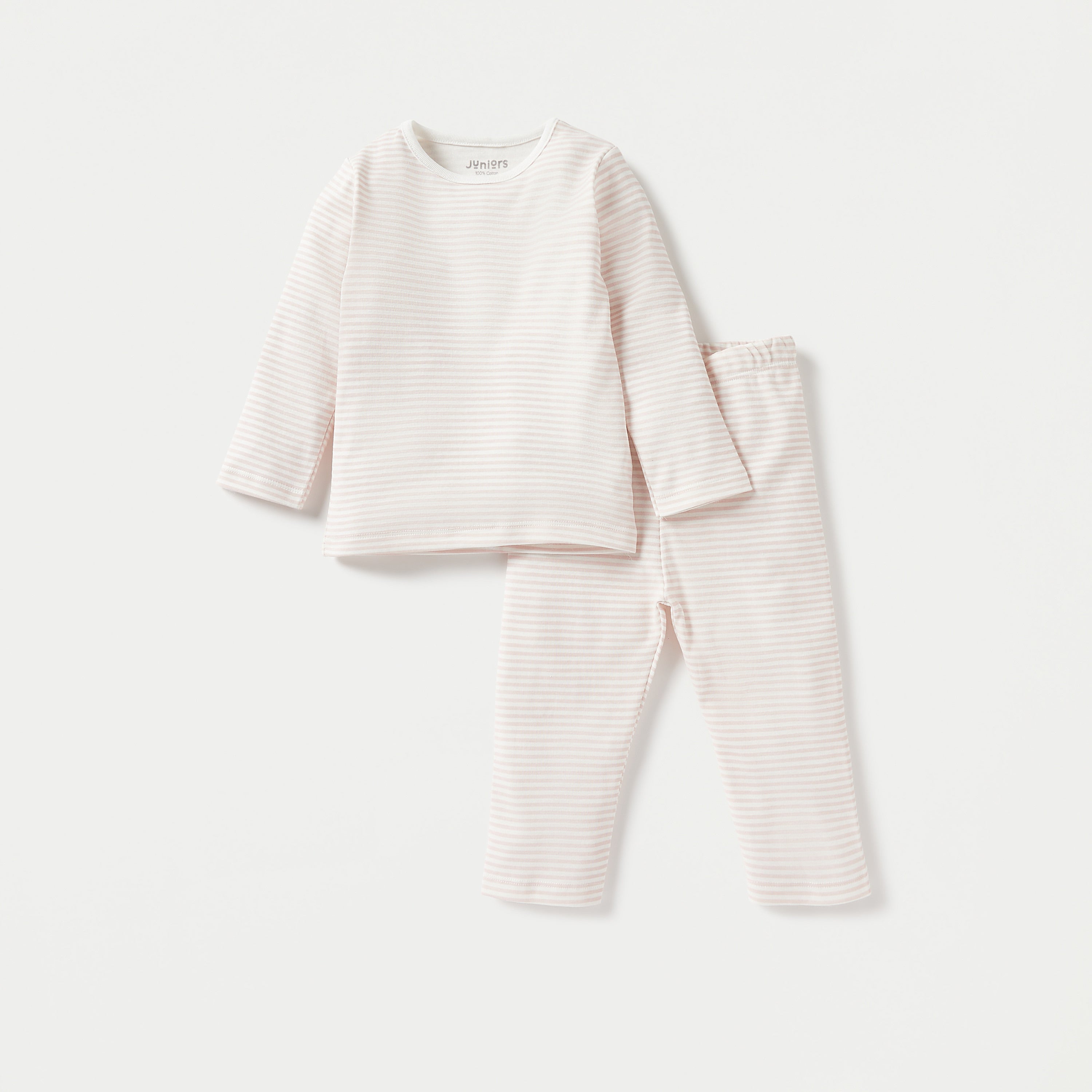 Juniors Striped Long Sleeves T-shirt and Pyjama Set - Pink / 12-18 mths
