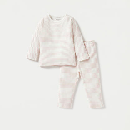 Juniors Striped Long Sleeves T-shirt and Pyjama Set - Pink / 12-18 mths