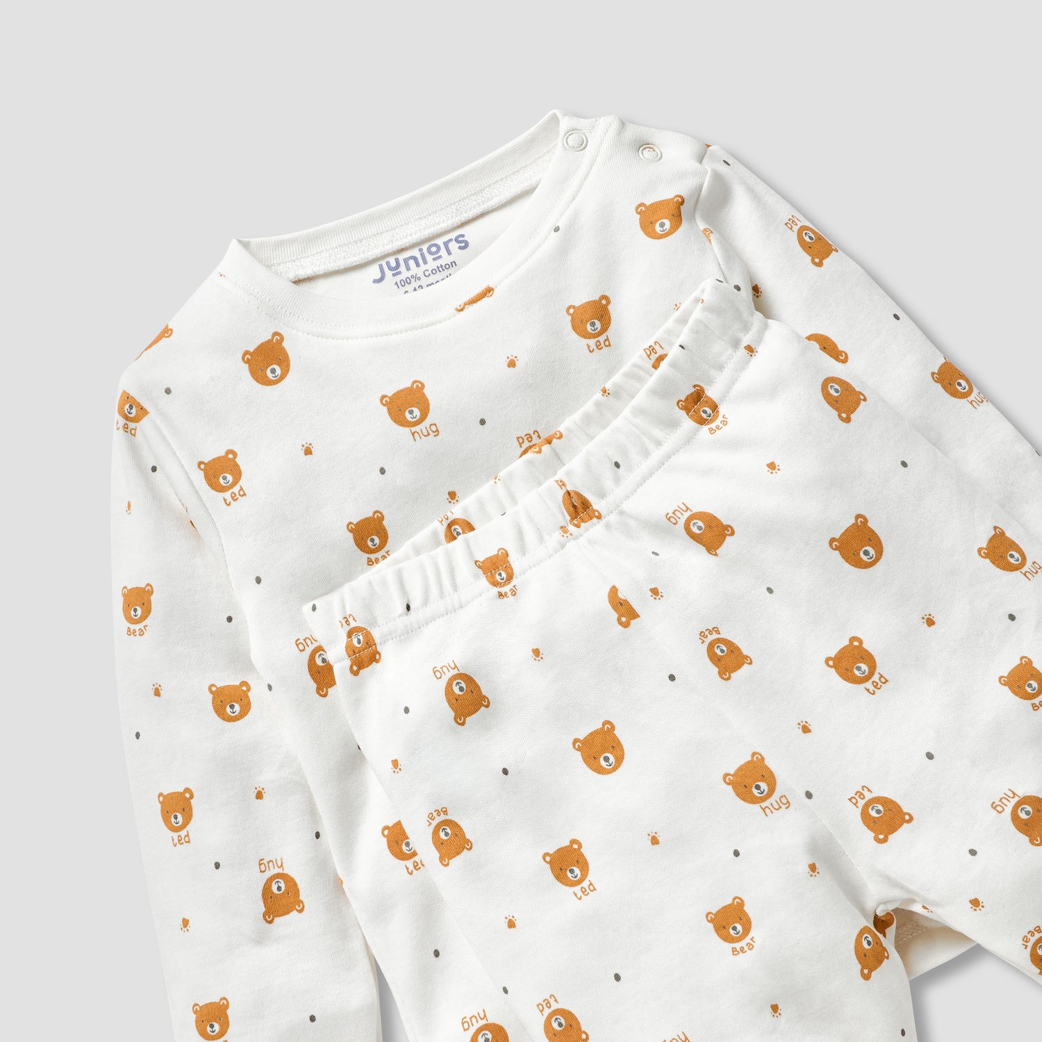 Juniors Bear Print Long Sleeves T-shirt and Pyjama Set