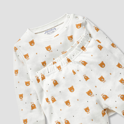 Juniors Bear Print Long Sleeves T-shirt and Pyjama Set