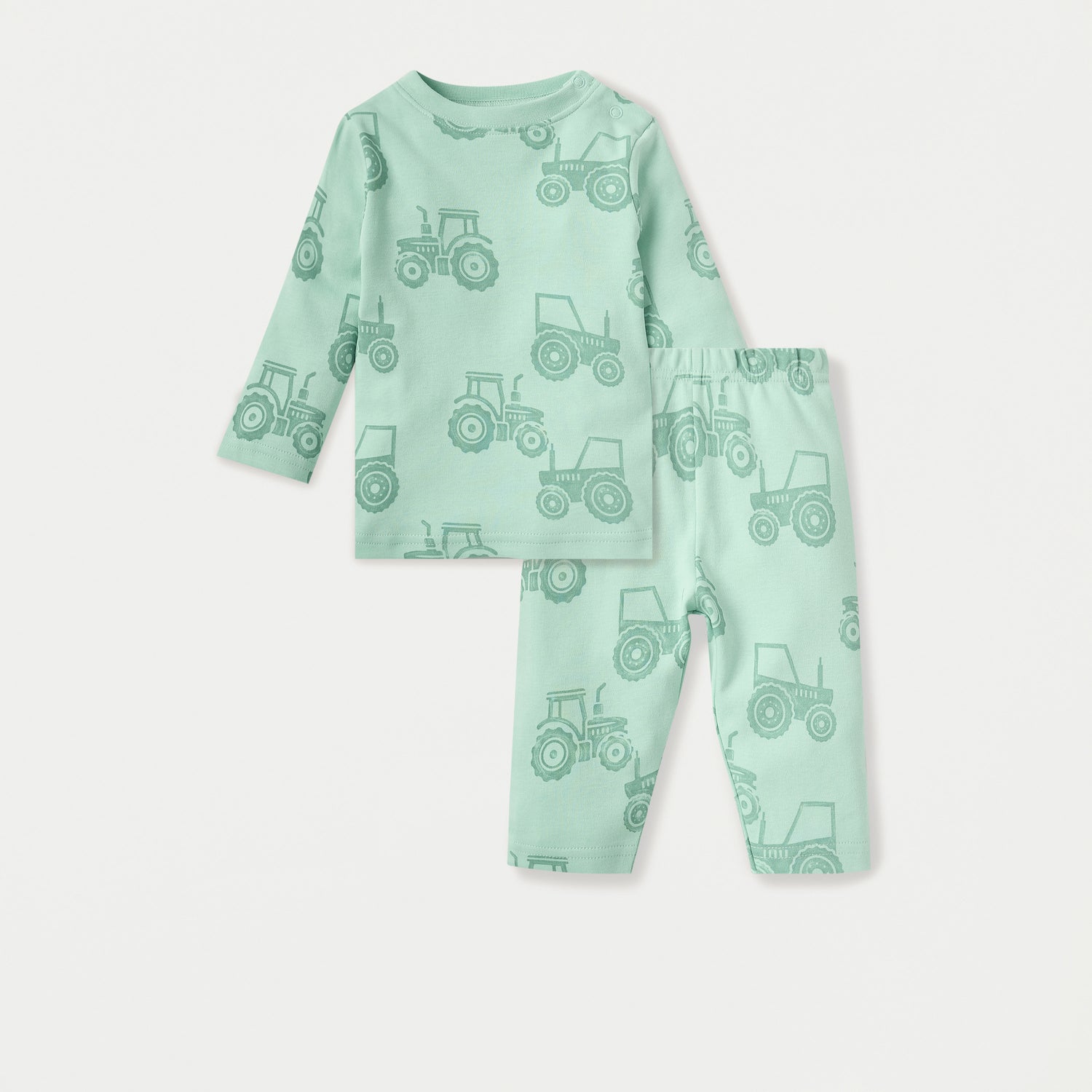 Juniors Tractor Print Long Sleeves T-shirt and Pyjama Set - Green / 12-18 mths