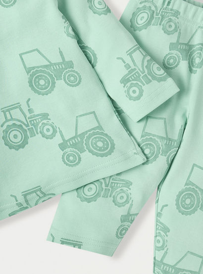 Juniors Tractor Print Long Sleeves T-shirt and Pyjama Set-baby-boys-clothing-nightwear-pyjamasets-image-5