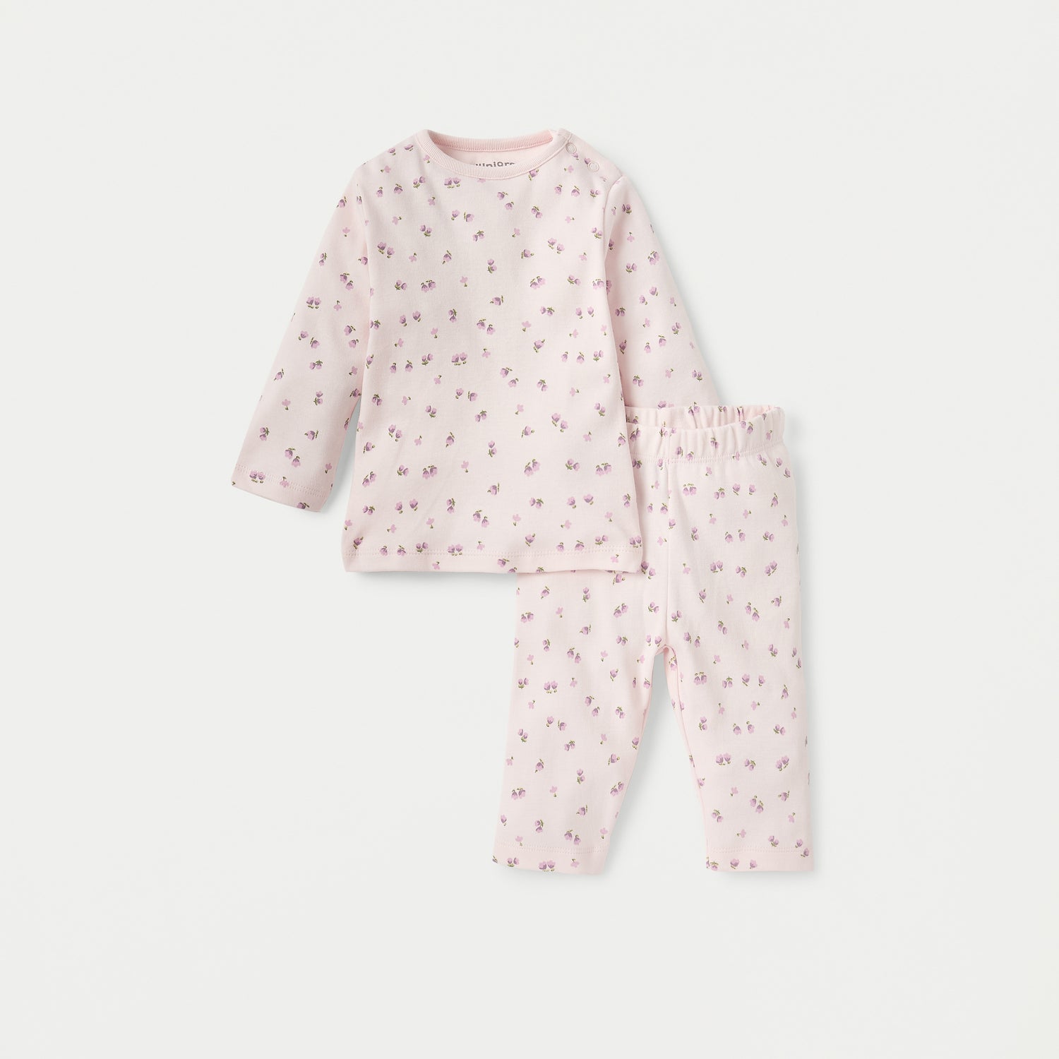 Juniors Floral Print Long Sleeves T-shirt and Pyjama Set - Pink / 12-18 mths