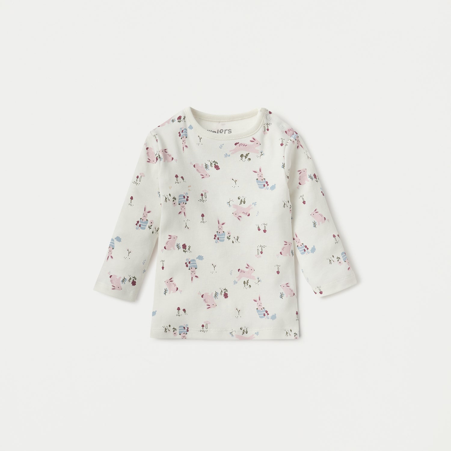 Juniors Printed Long Sleeves T-shirt and Pyjama Set - White / 12-18 mths
