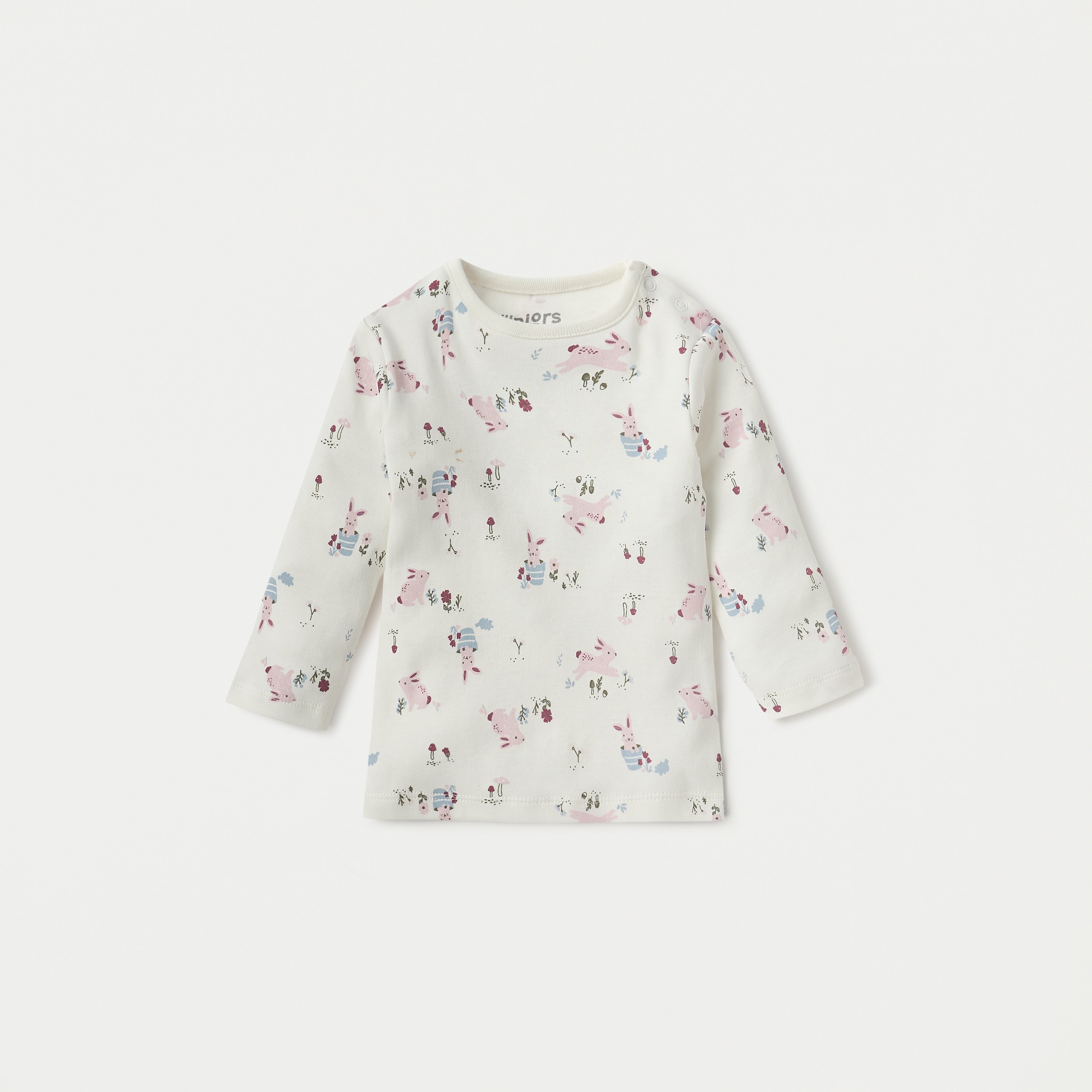Juniors Printed Long Sleeves T-shirt and Pyjama Set - White / 12-18 mths